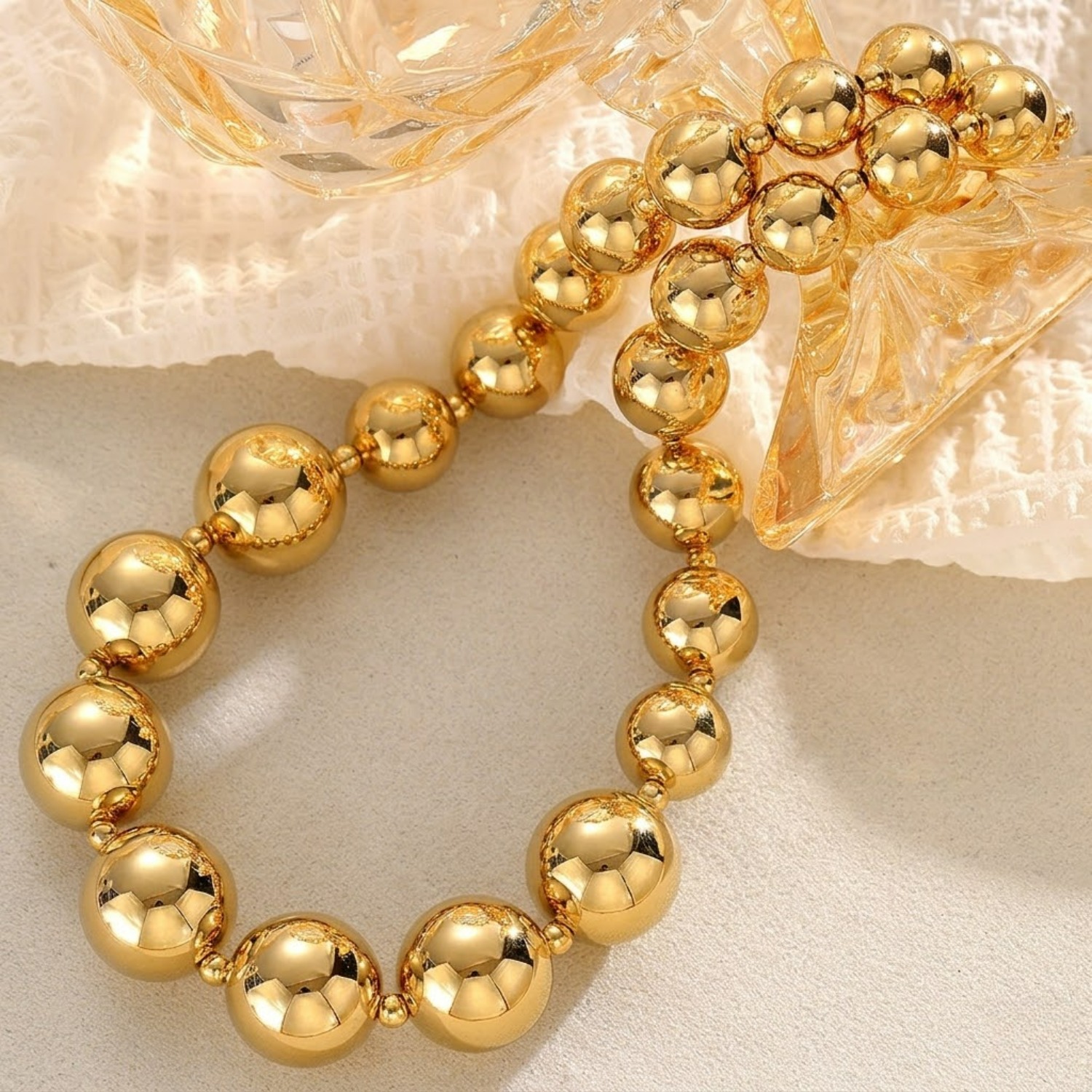 Women's Retro Layered Bead Necklace, Stainless Steel